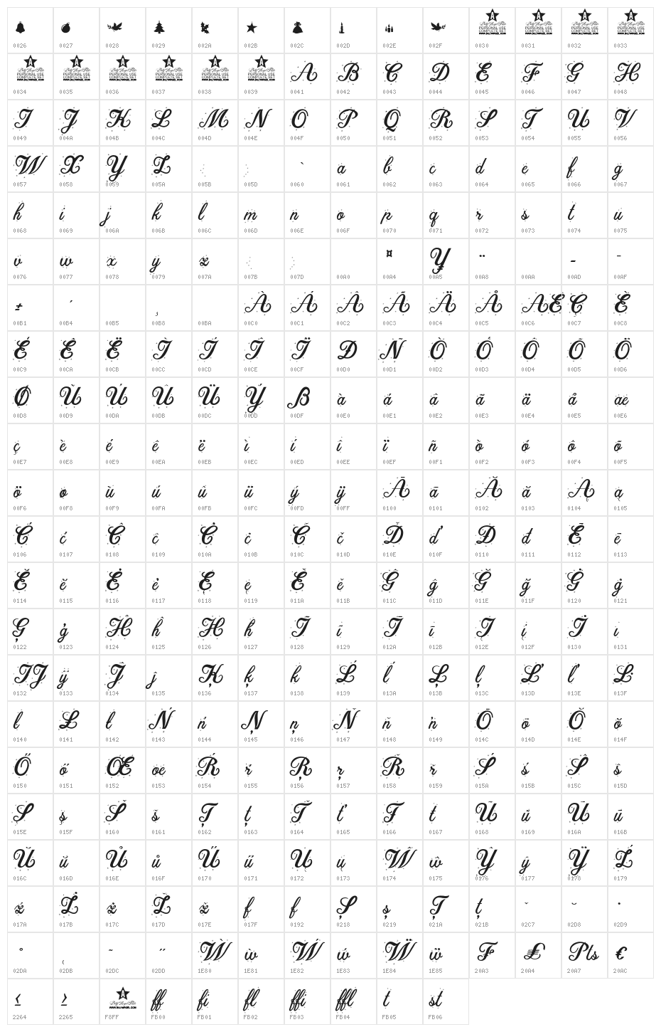 ChristmasTimeStarPersonalUse-Re Character Map