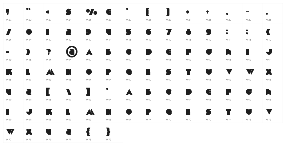 Chrome Bold Character Map