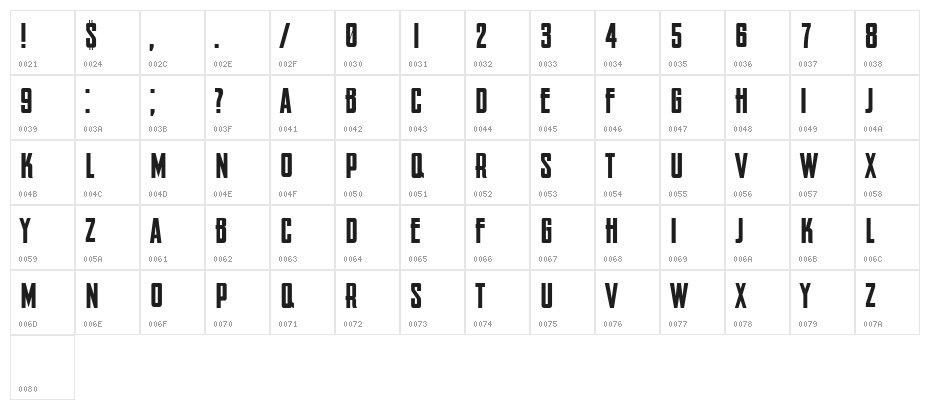 Chronica Regular Character Map