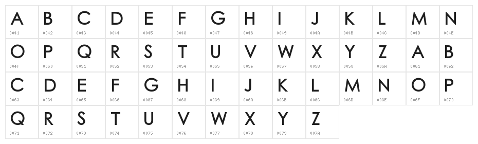 Chub Gothic Regular Character Map