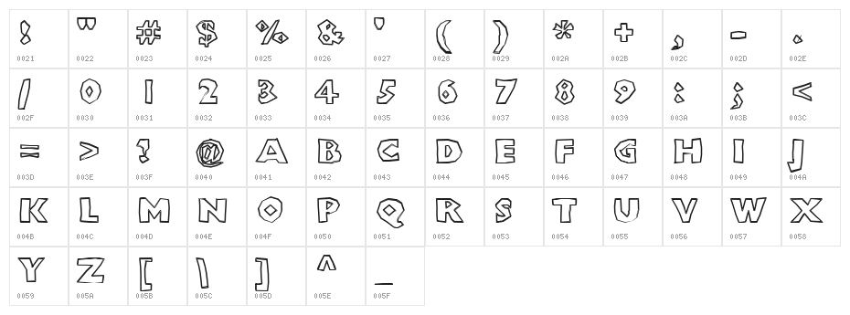 ChunkoBlockoOutlineXtraHeavy Character Map