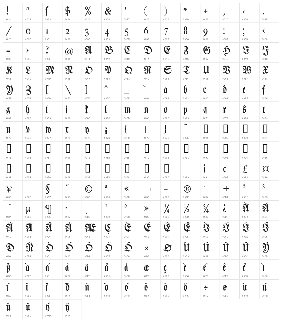 Chursaechsische Fraktur  UNZ1 Character Map