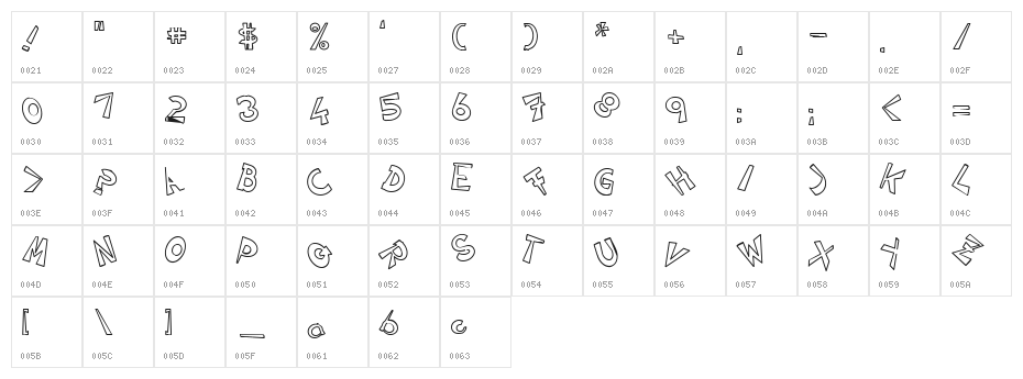 CIRCLINEcrazyjumped  outline Character Map