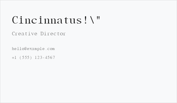 Cincinnatus!" Business Card