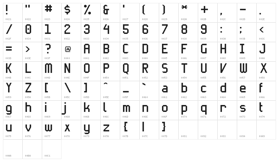 Cinema Gothic NBP Character Map