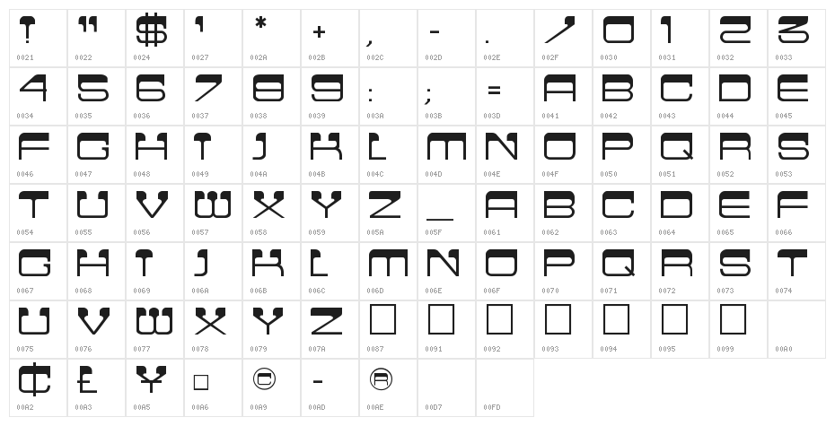 Cinema Regular Character Map