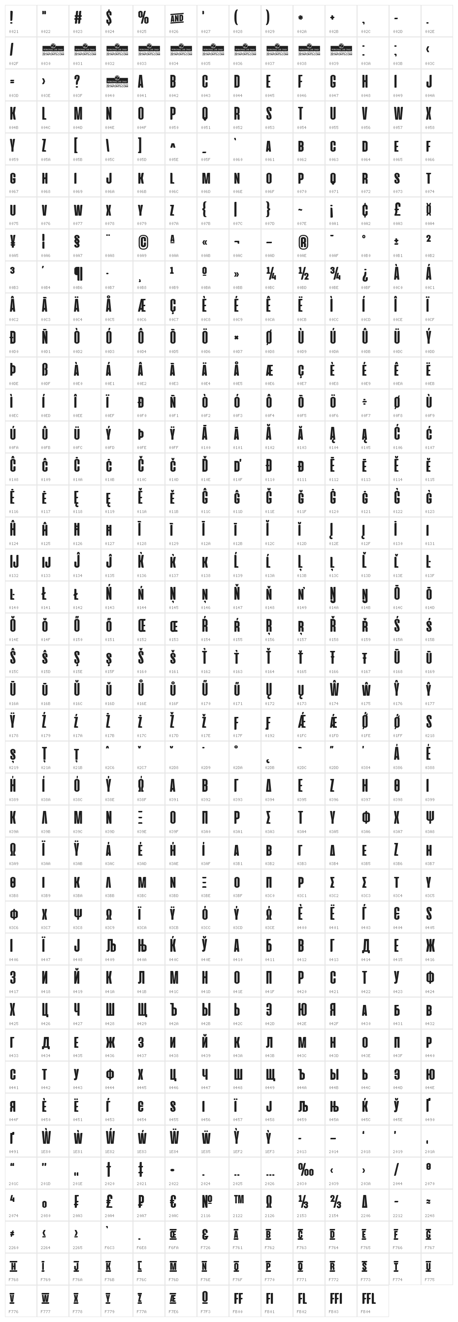 Cinematografica ExtraBold Character Map