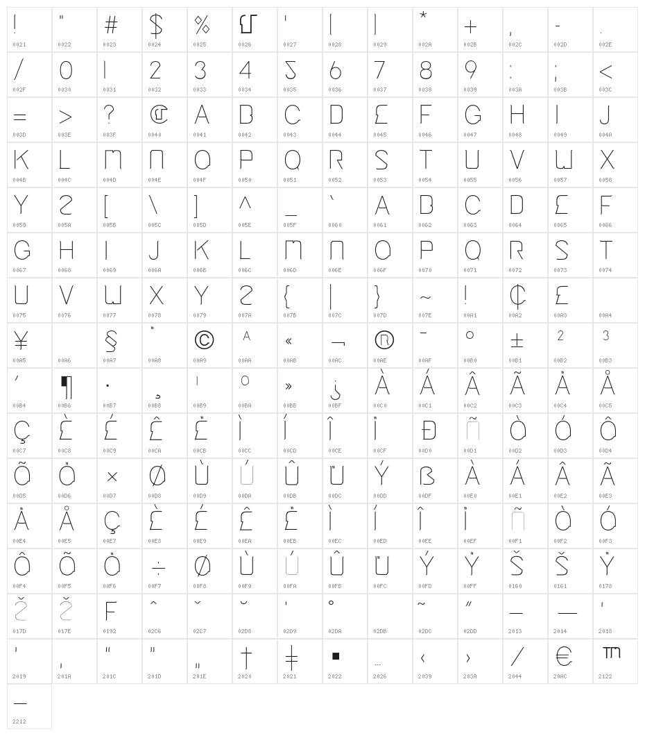 Cinga Light Character Map