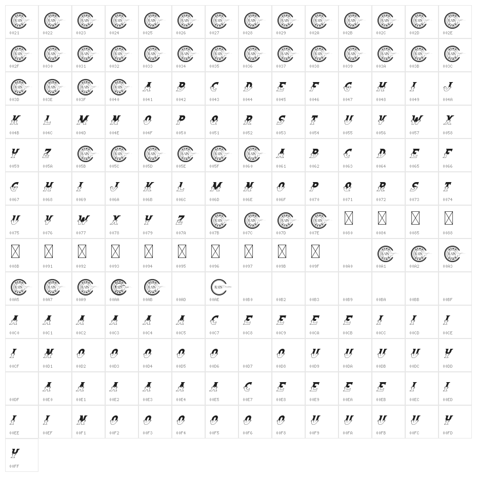 Circus Fun Demo Italic Character Map