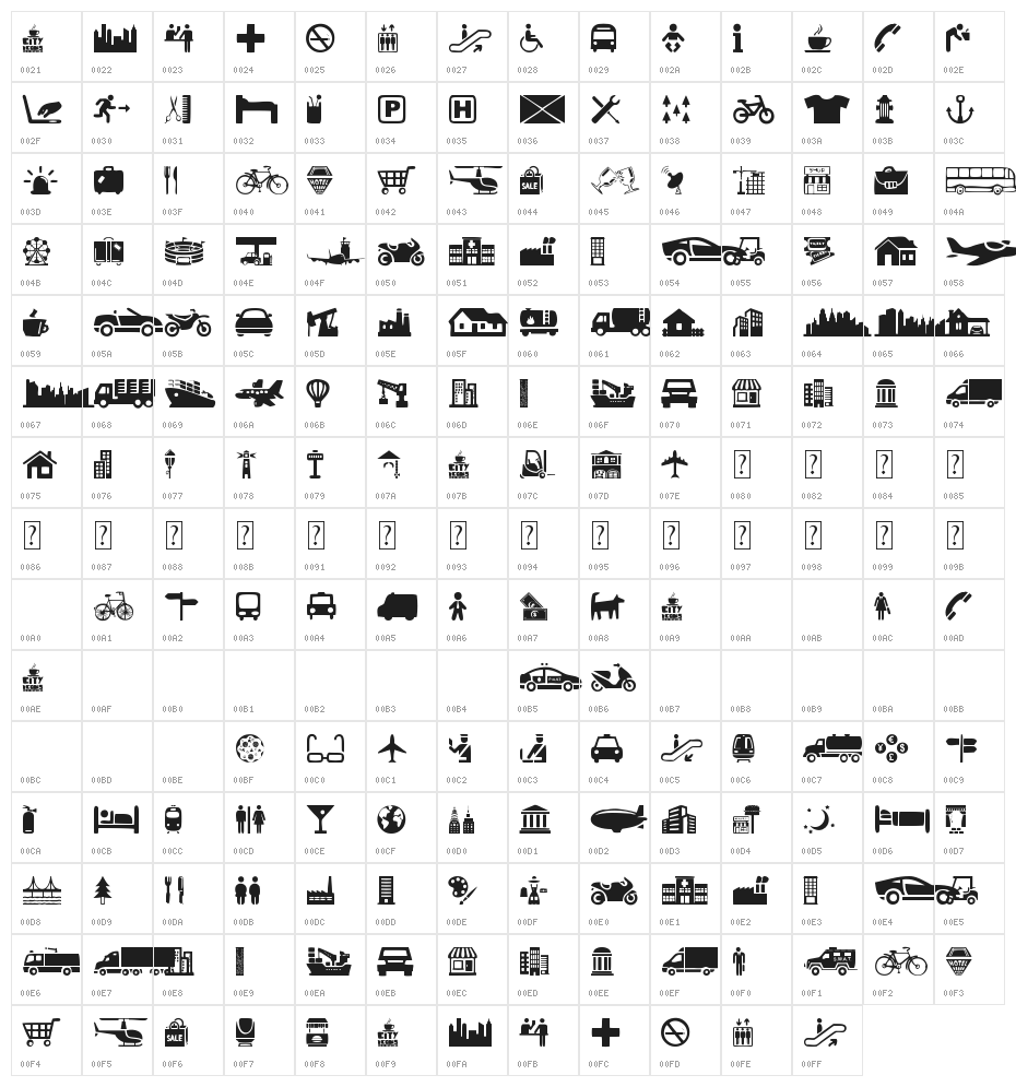 City Icons Character Map