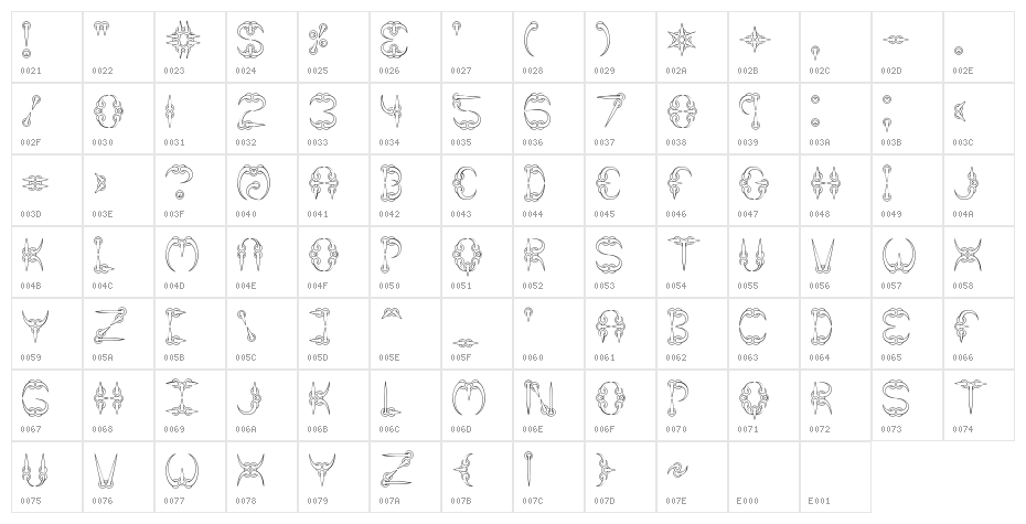 CLAW 1 -BRK- Character Map