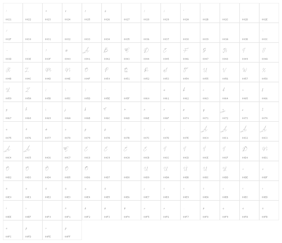 Claire Script Character Map