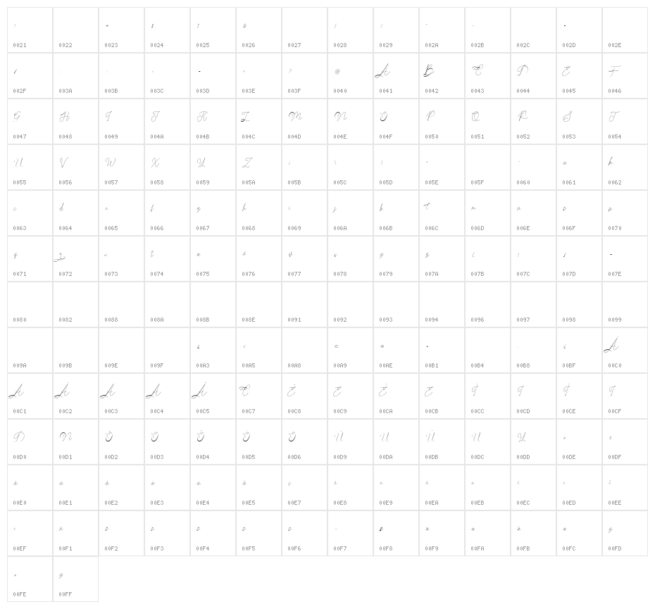 Claire Script Character Map
