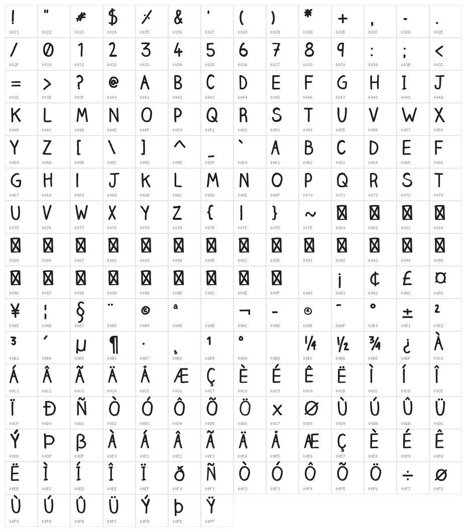 ClaireHand-Bold Character Map