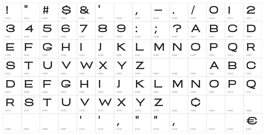 Clam Shack Regular Character Map
