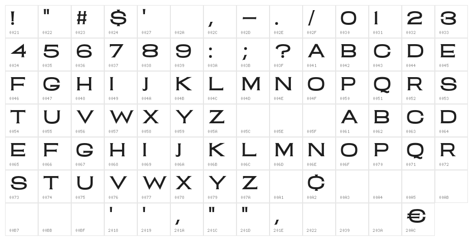 ClamShack-Regular Character Map