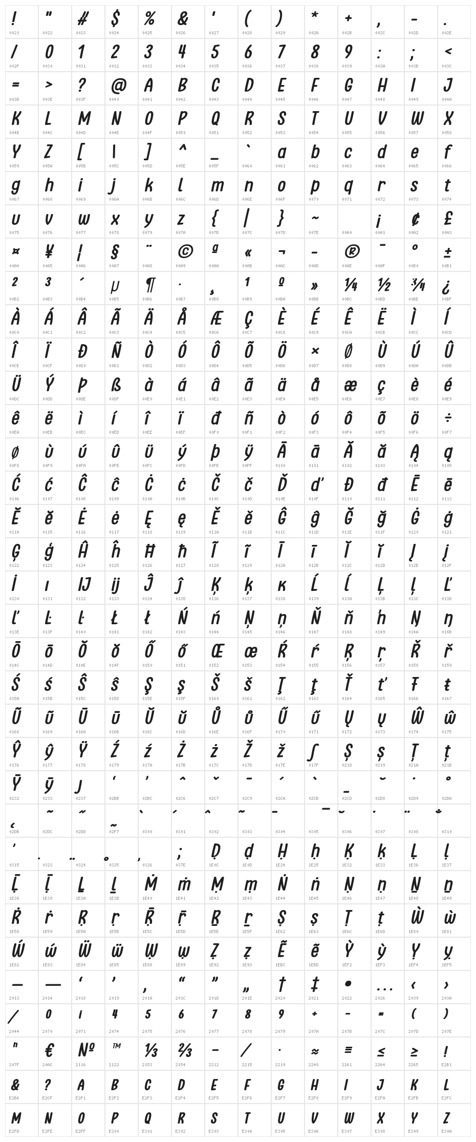 Clambake October Six Bold Italic Character Map