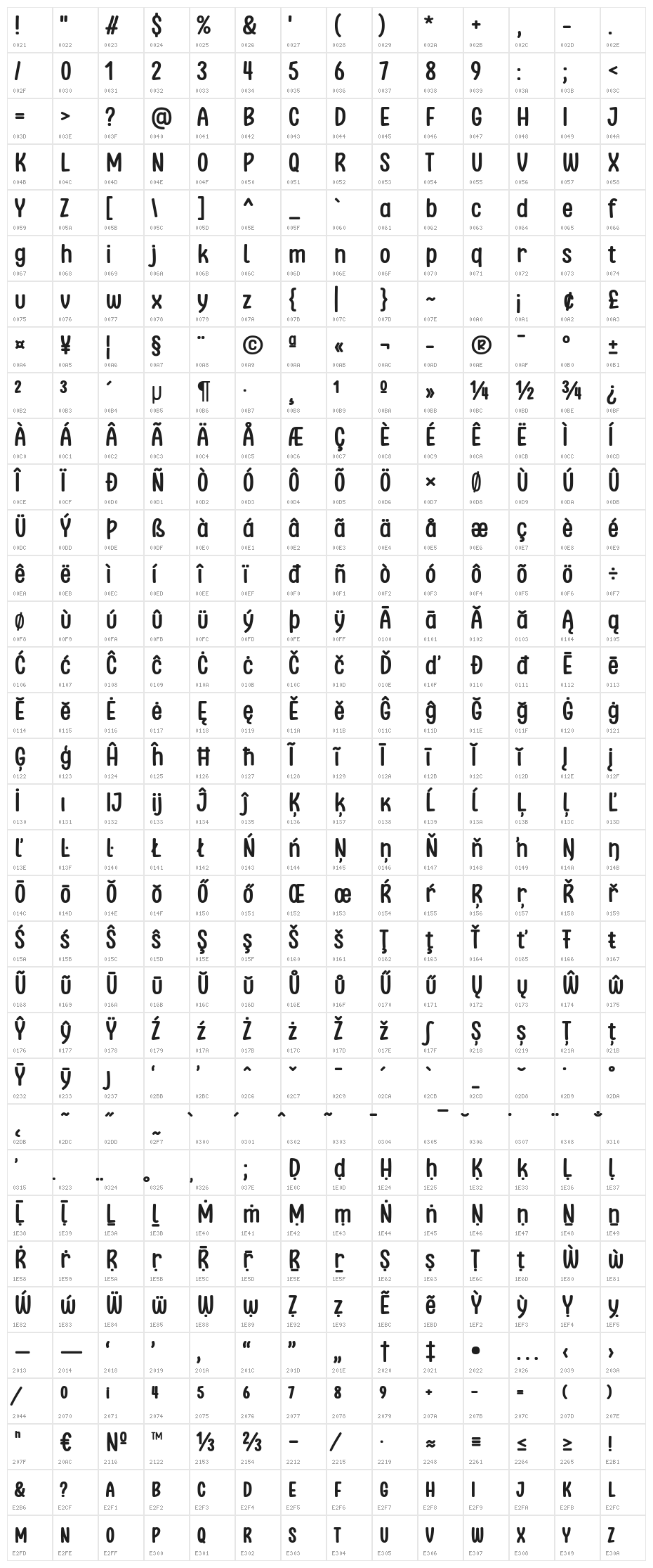 Clambake October Six Bold Character Map