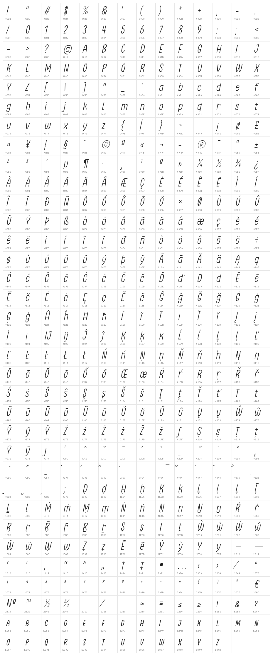 Clambake October Six Light Italic Character Map