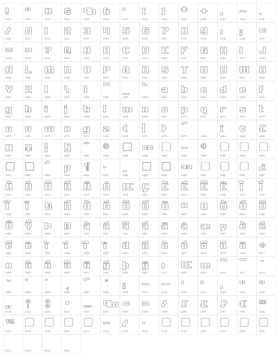 Clark Hollow Bold Character Map