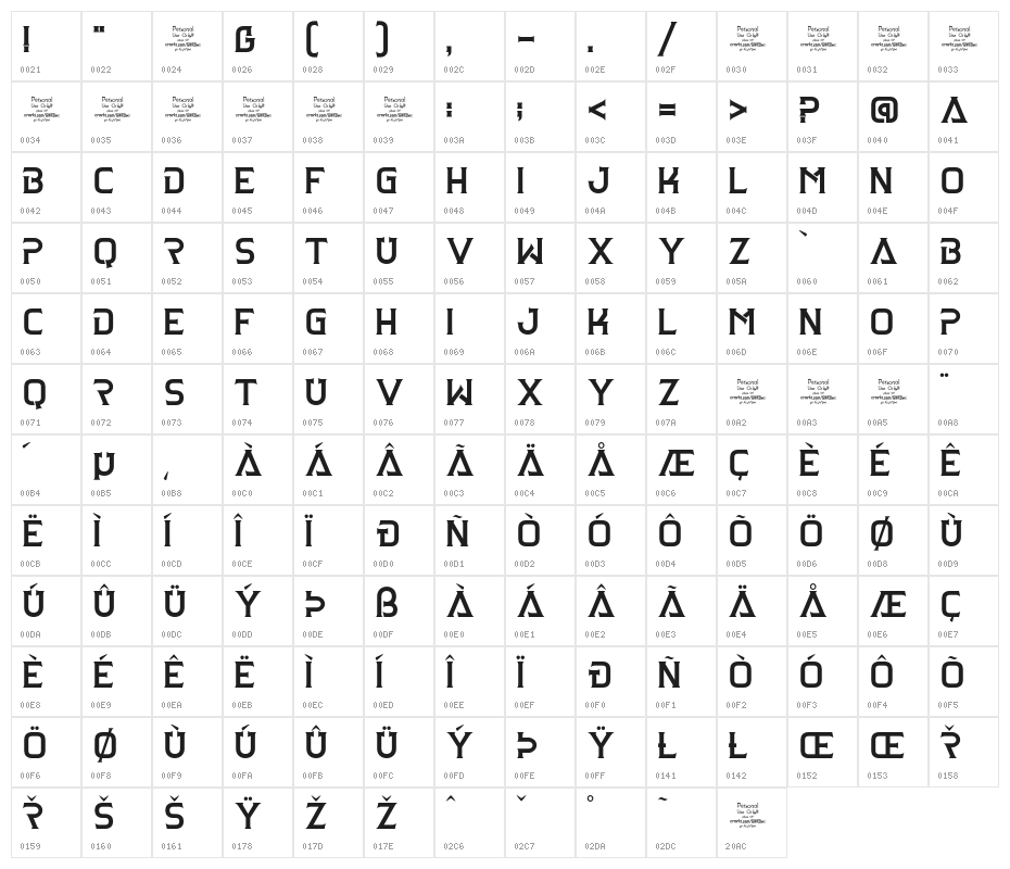Clarraph Personal Use Regular Character Map