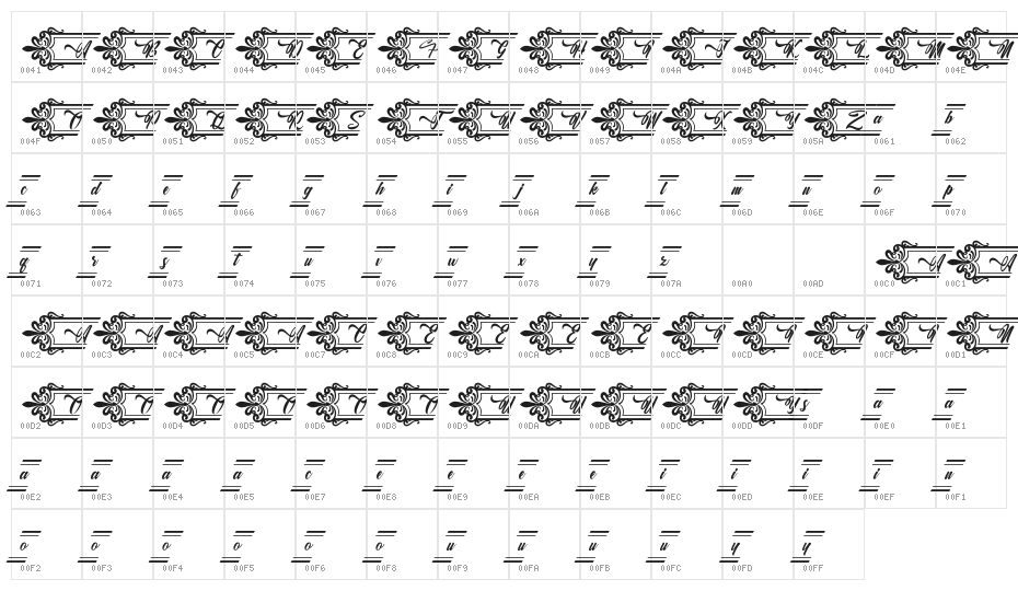 Clasicalderibbon Character Map