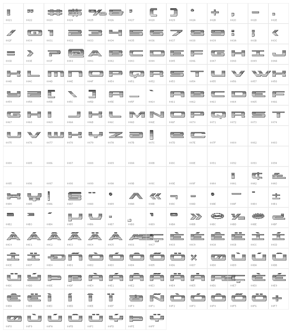 Classic Cobra Chrome Character Map