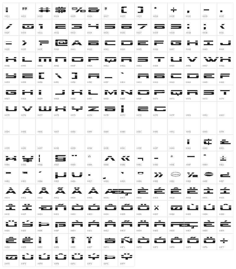 Classic Cobra Laser Character Map