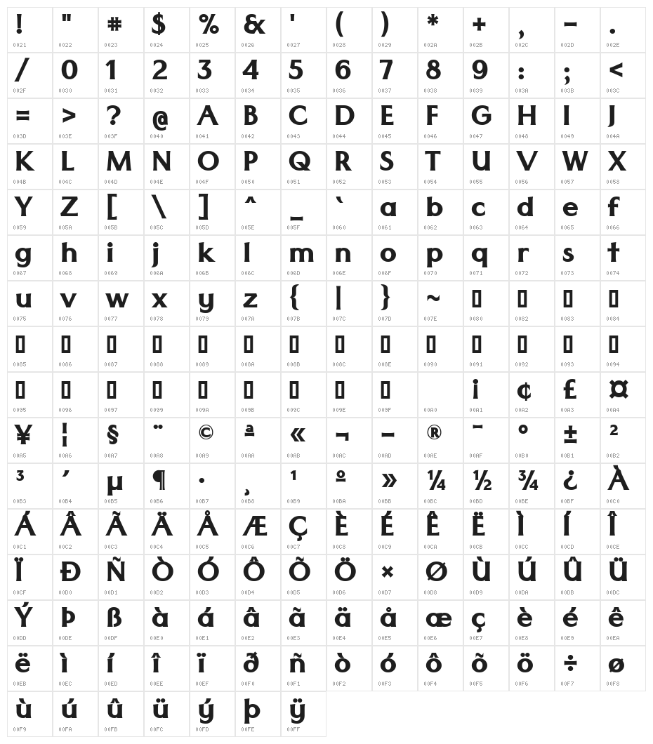 Classica Bold Character Map