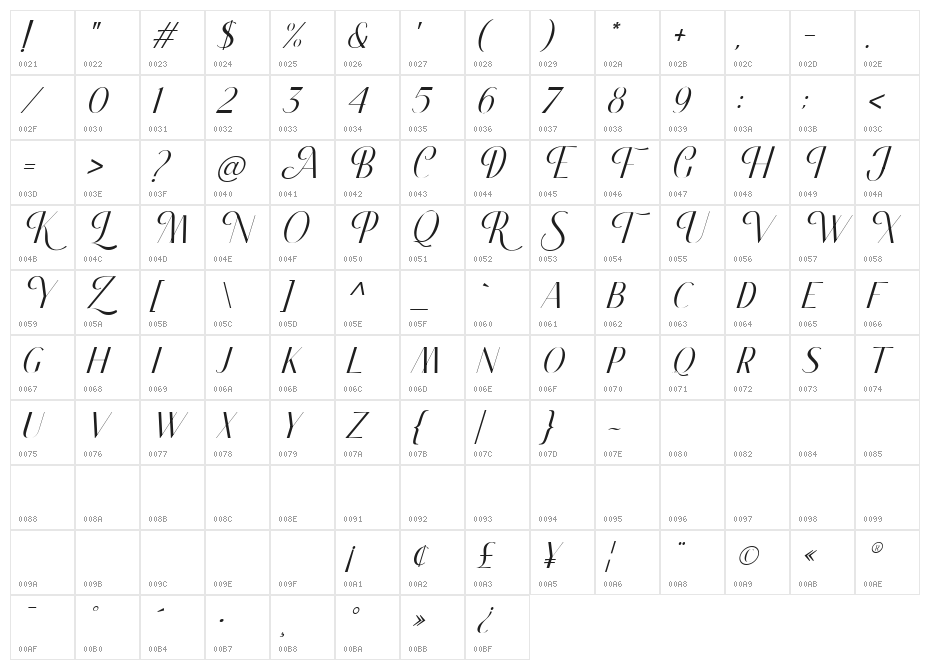 Classy Brune Italic Free Regular Character Map