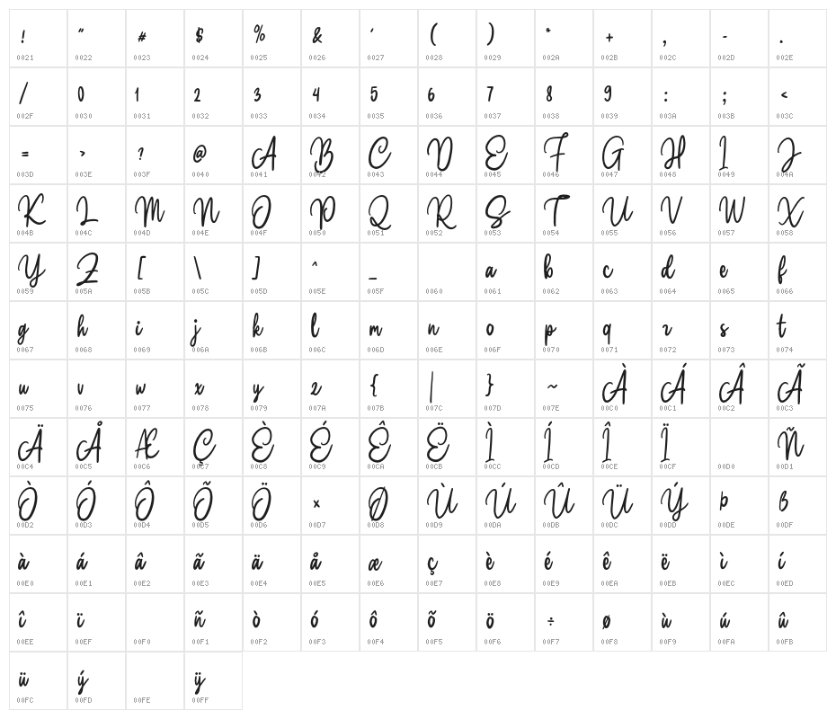 Claston Script Regular Character Map