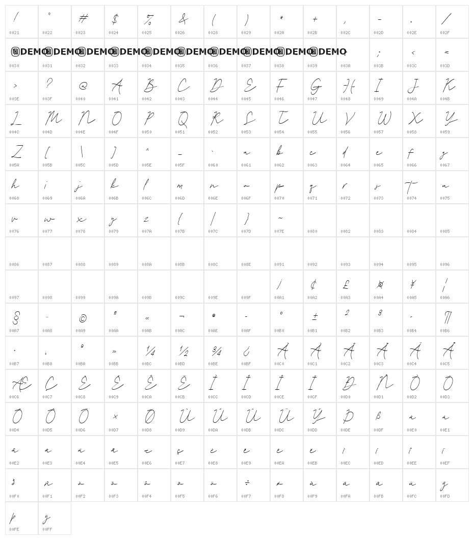 Clattery Regular Character Map