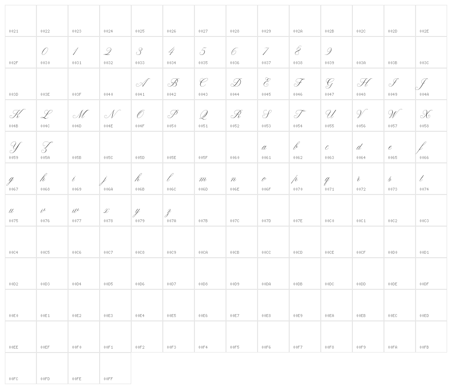 Claudya Script Demo Character Map