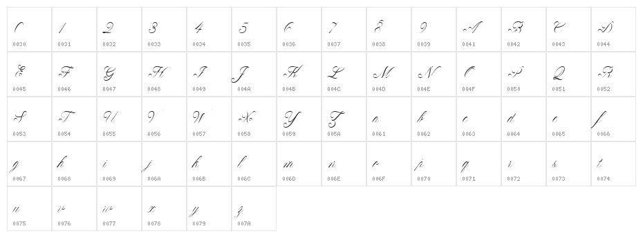 Claudya Script Demo Character Map