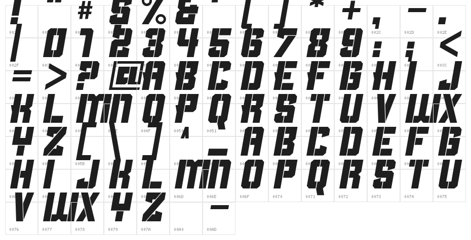 Clean Sports Stencil Character Map