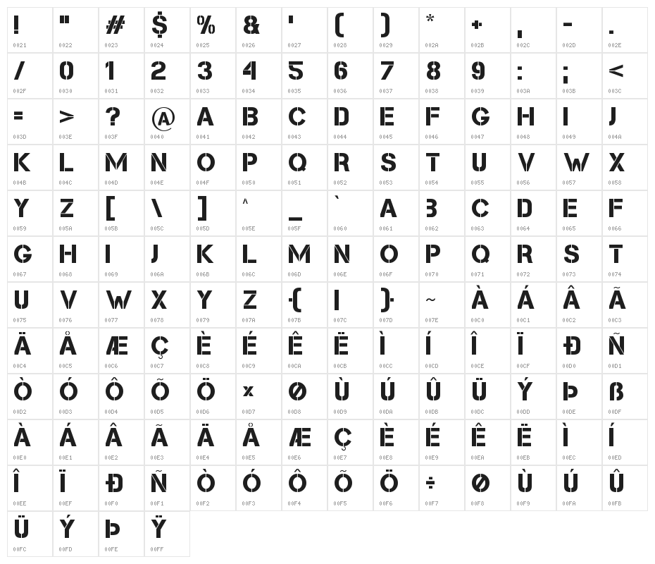 Cleanwork Character Map