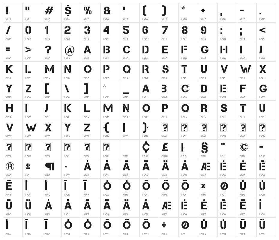 Cleanwork Character Map