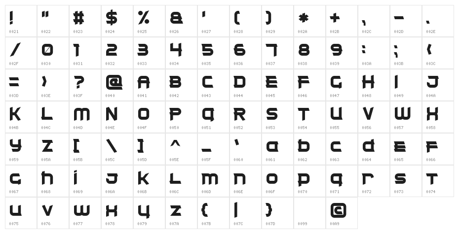 Clear Metal 7 Character Map
