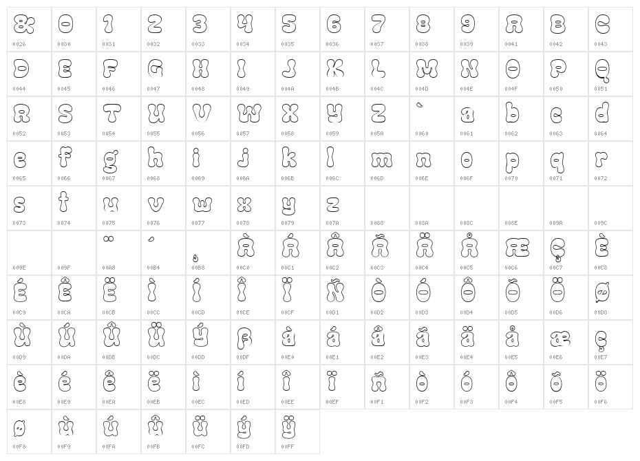 Cleo Folk Outline Demo Regular Character Map