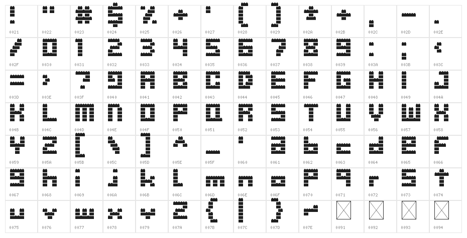 Clicky Bricks 2 Outlines Regular Character Map