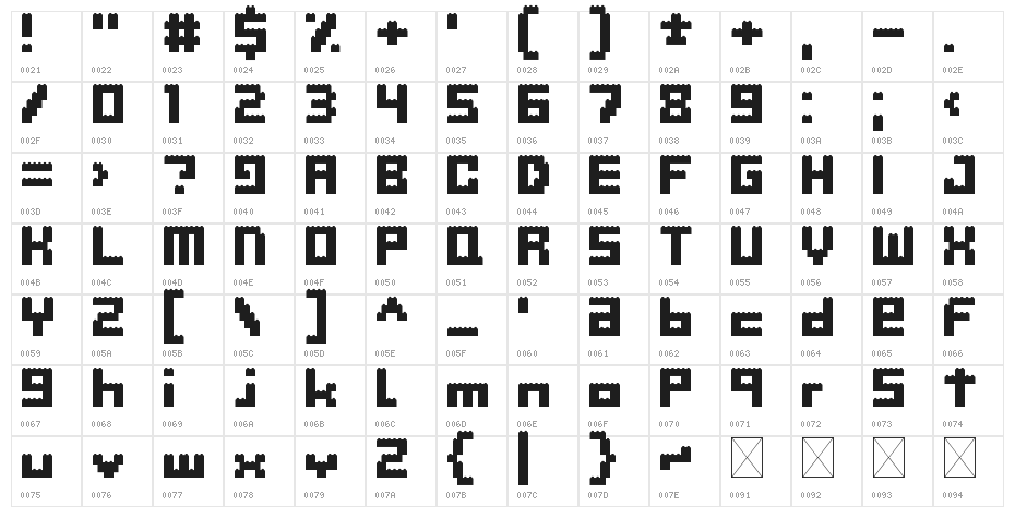 Clicky Bricks 2 Regular Character Map