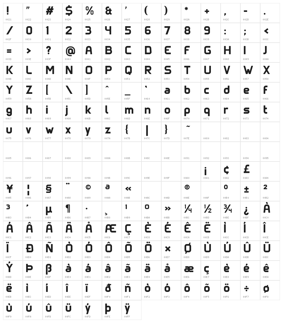Clipangle SemiBold Character Map