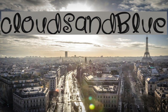 CloudsAndBlue Font examples