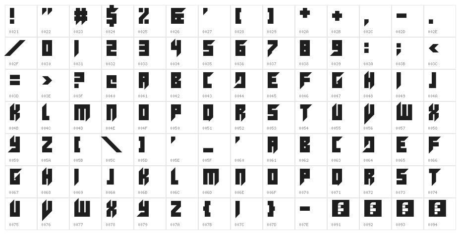 Clutching Toth Regular Character Map