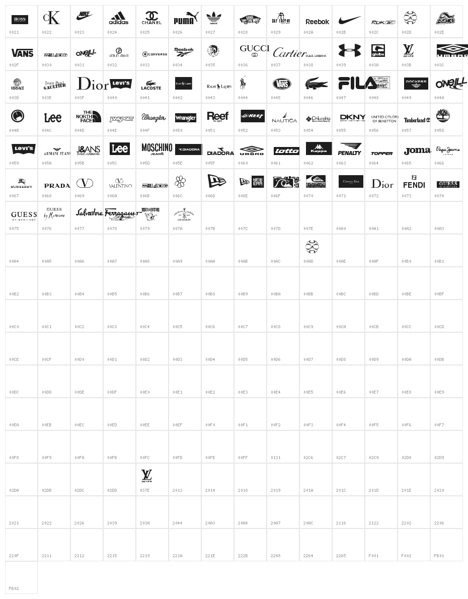 clothing logos tfb Character Map
