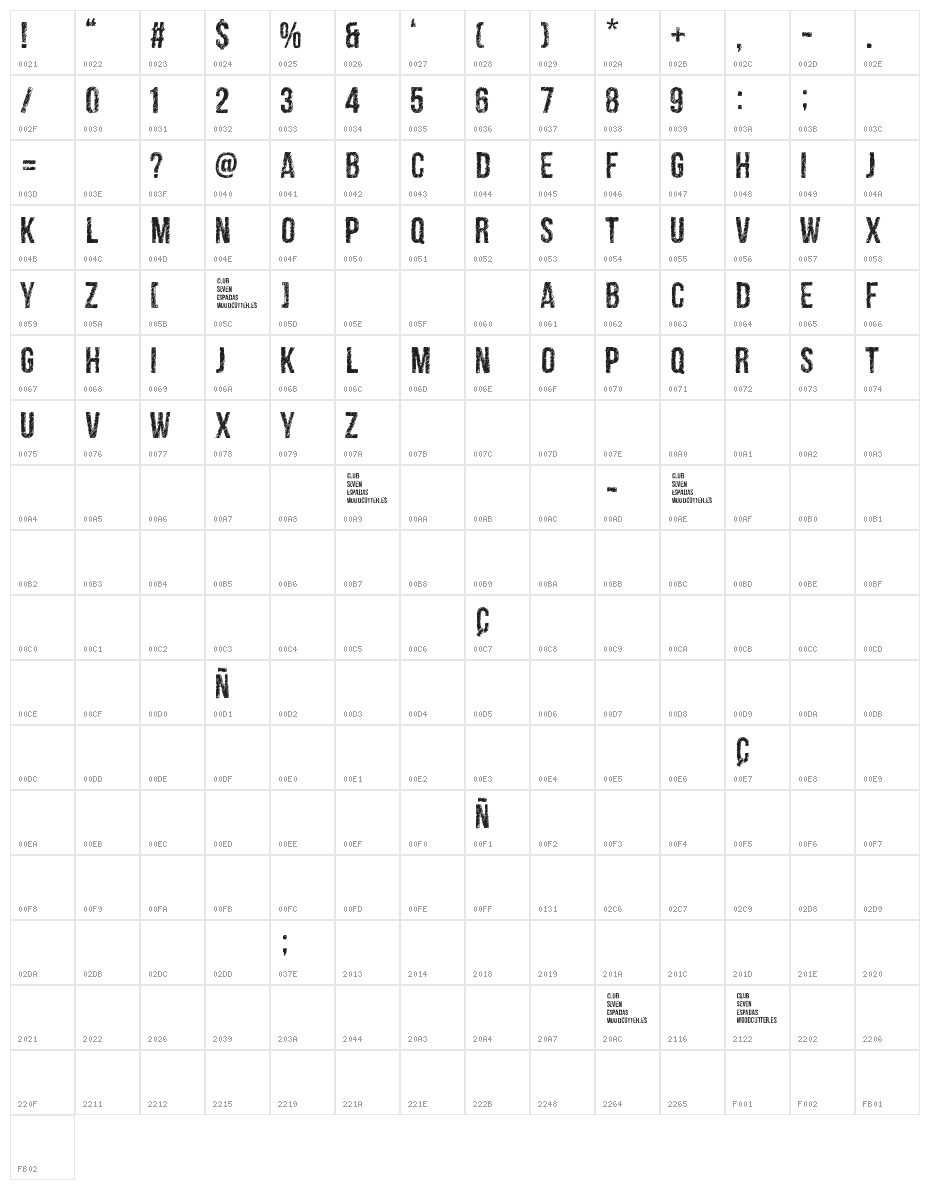 club seven espadas Character Map