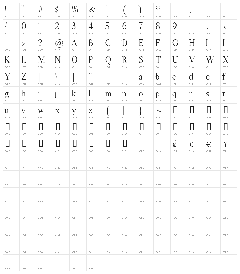 COM4t Drify Light Character Map