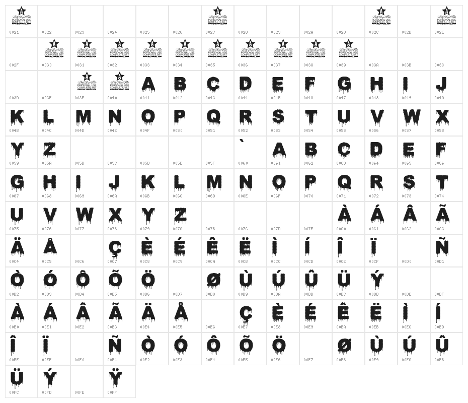 CONFLICT DRIPS PERSONAL USE Bold Character Map