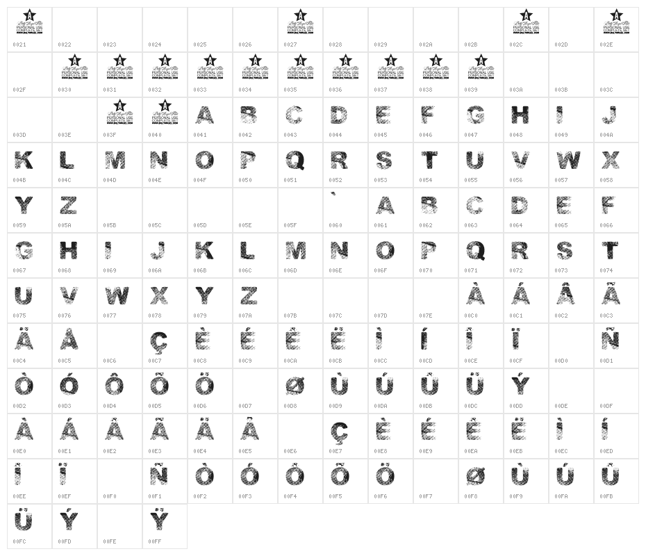 CONFLICT PERSONAL USE Bold Character Map