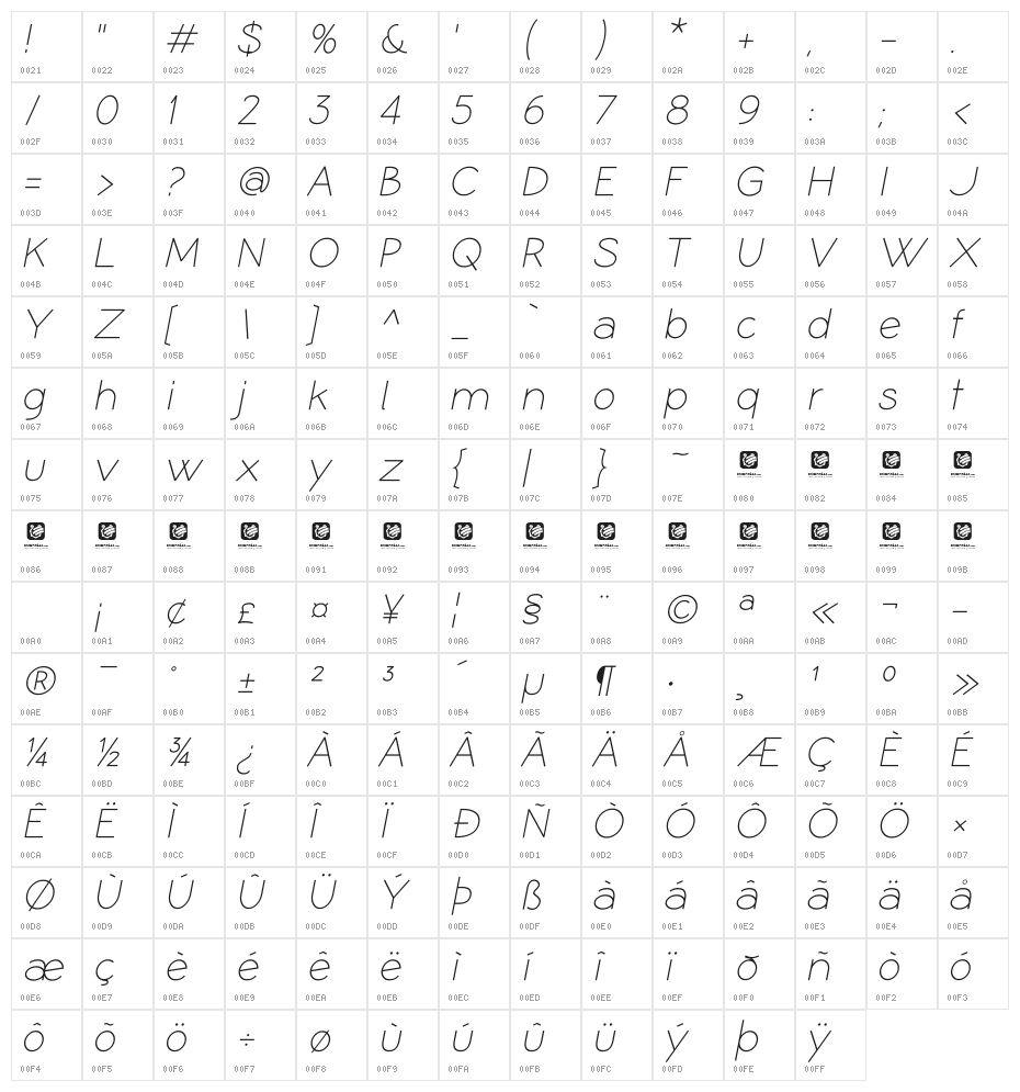 Coamei Light Italic Character Map